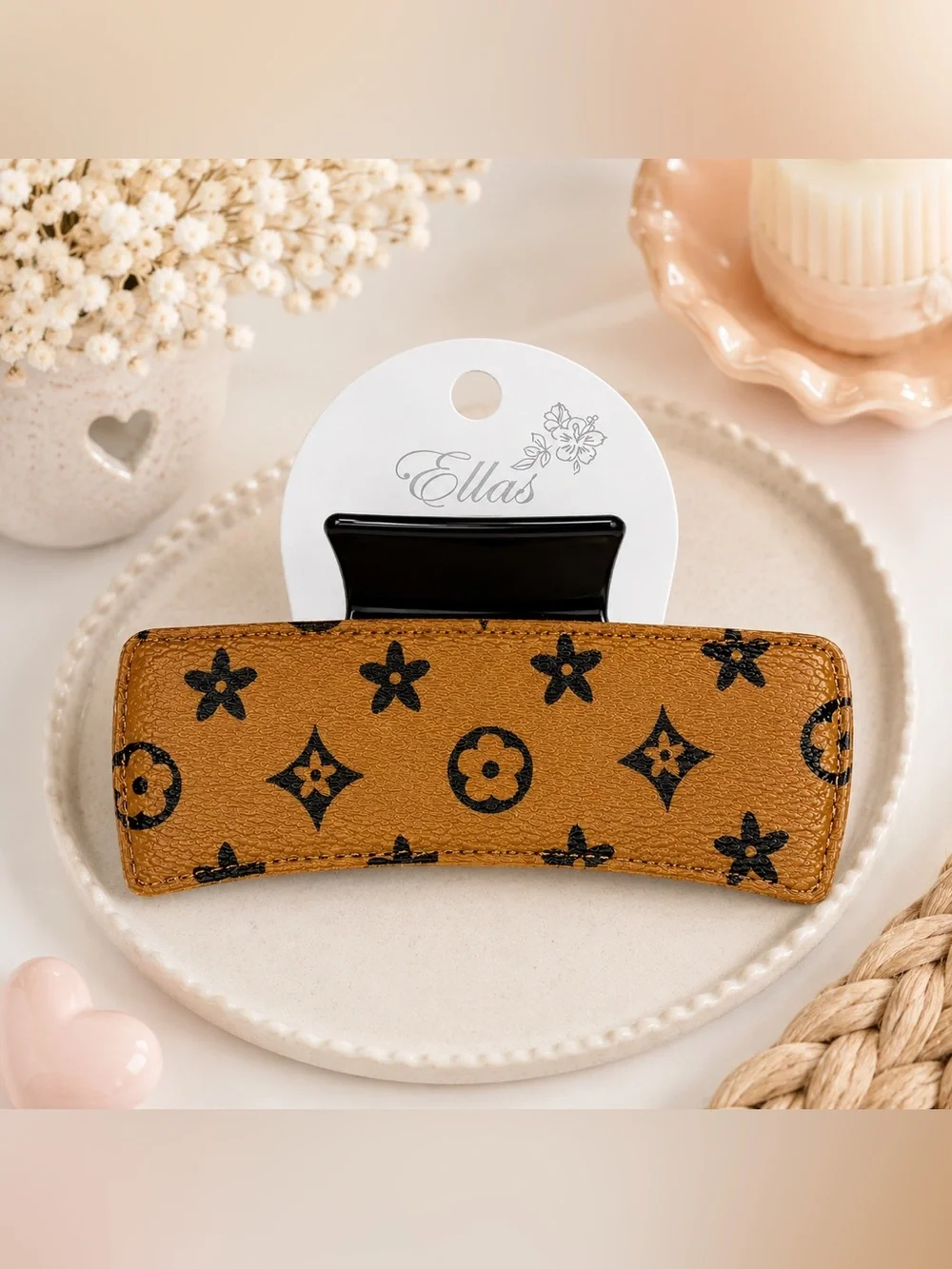 Ella Momogram Print Faux Leather Hair Claw Clip
